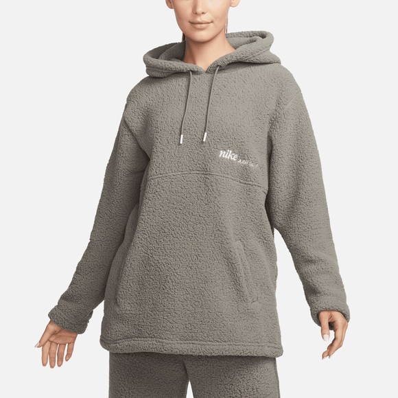 Women's NIKE Therma-Fit Fleece Hooded Sweatshirt Pullover Gray XL - Picture 1 of 12